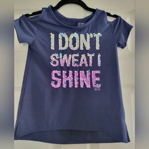 Cold Shoulder Shirt with Sequin Text